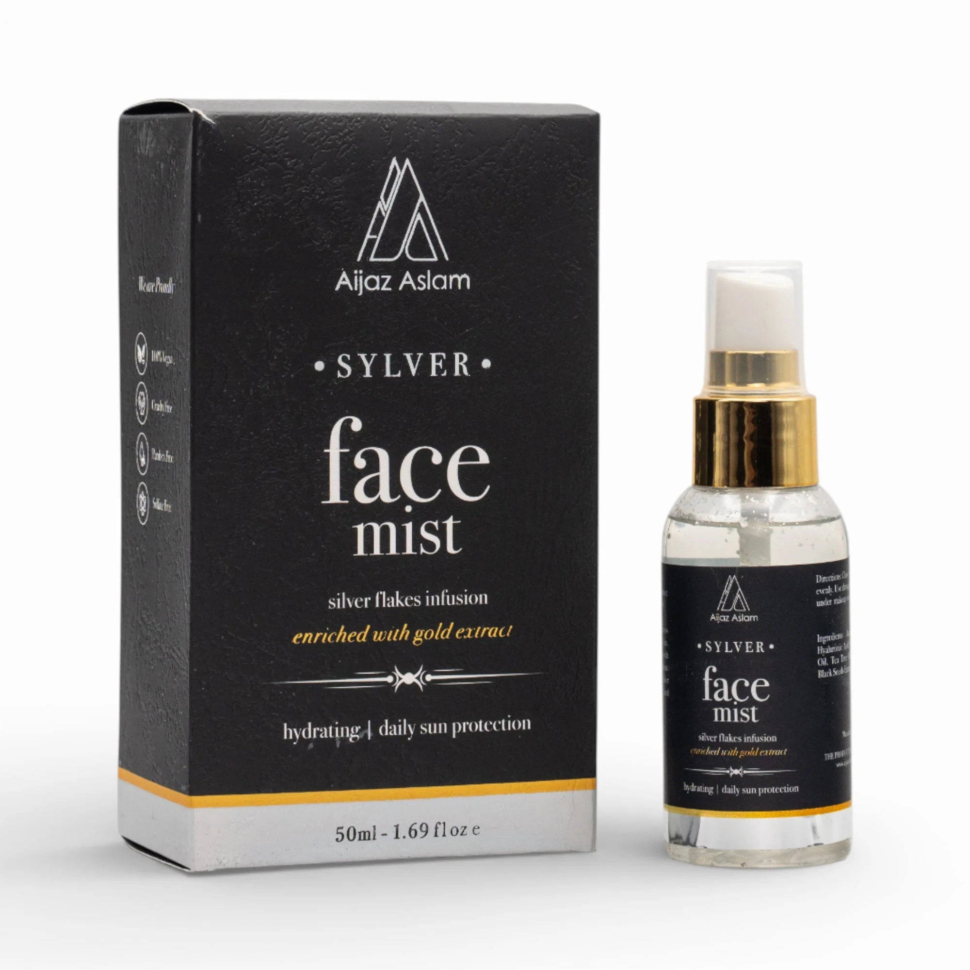Sylver - Face Mist with Hyaluronic Acid, Silver Flakes & Gold | Aijaz Aslam